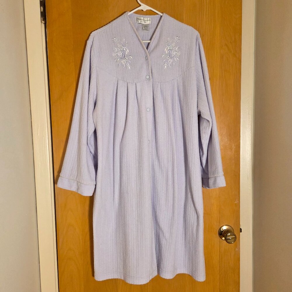 Vintage Miss Elaine Midi Chenille Robe Duster Size XXL 2X Purple Lavender Snaps